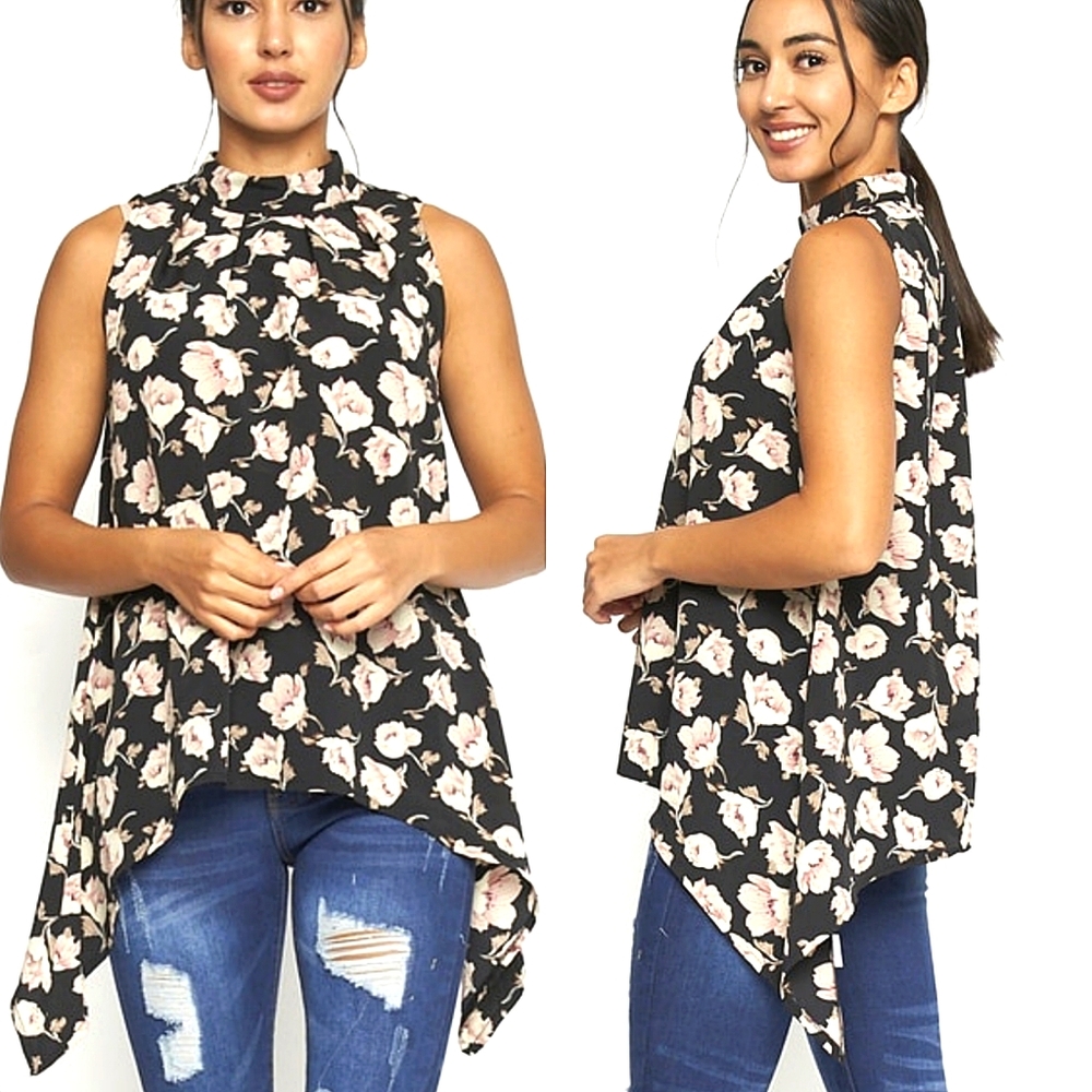 🆕Flowy Floral Asymmetrical Sleeveless Top